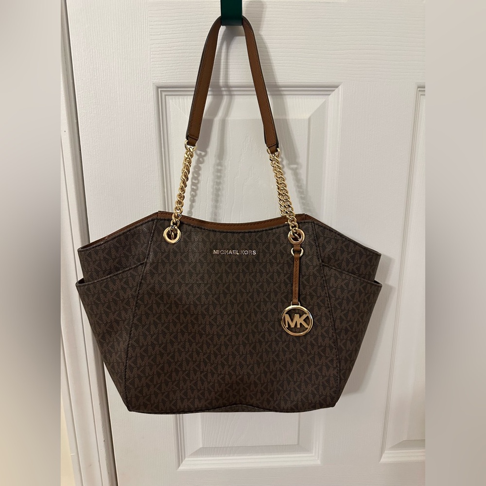 Michael Kors Dark Brown Shoulder Bag with Gold Accents